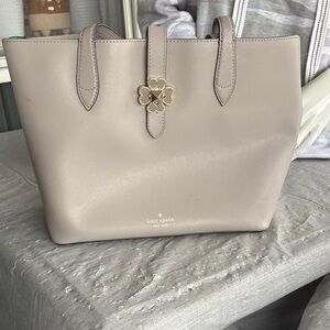 kate spade Taupe Leather Tote with Gold Clover Accent